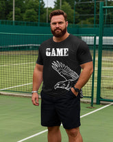 Men's Plus Size Black Game Chest Print Round Neck Short Sleeve T-shirt